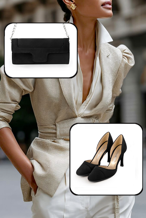 Dress pumps open arch in matt black leather with high slim heels and round toe - Worn view